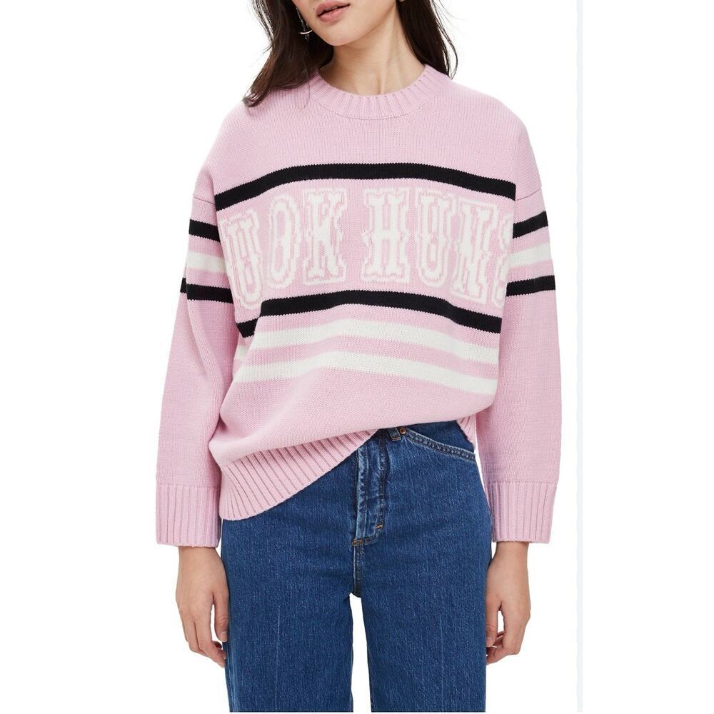 TopShop U Ok Hun Pink and Black Striped Sweater 6